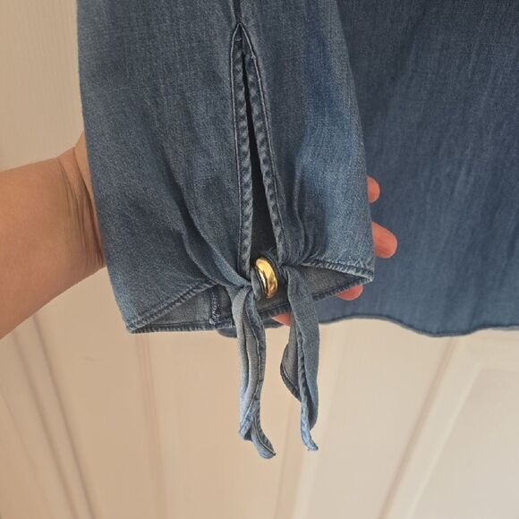 Michael Kors Denim Blue Blouse with Split Neck - Picture 3 of 5